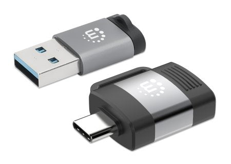 Manhattan 2-Piece Set: USB-C to USB-A and USB-A to USB-C Adapters, Male/Female conversions, 5 Gbps (USB 3.2 Gen1 aka USB 3.0), SuperSpeed USB, Black/Silver, Lifetime Warranty