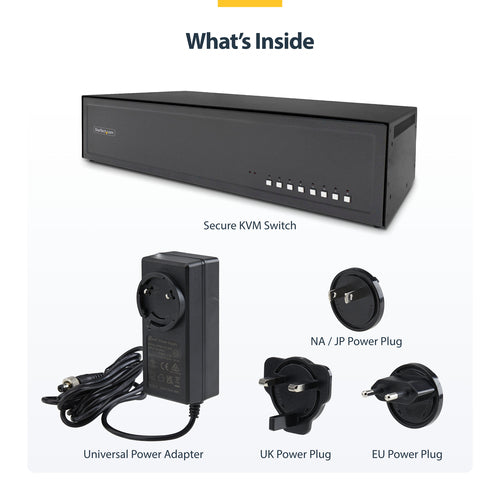 StarTech.com Secure 8-Port Dual-Monitor KVM Switch, DVI, NIAP 4.0 Desktop KVM, Metal Housing, CAC Port, Made in the USA
