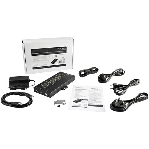 StarTech.com 8 Port Serial Hub USB to RS232/RS485/RS422 Adapter - Industrial USB 2.0 to DB9 Serial Converter Hub - IP30 Rated - Din Rail Mountable Metal Serial Hub - 15kV ESD Protection