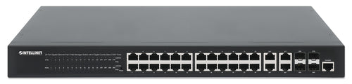 Intellinet 24-Port Gigabit Ethernet PoE+ Web-Managed Switch with 4 Gigabit Combo Base-T/SFP Ports, IEEE 802.3at/af Power over Ethernet (PoE+/PoE) Compliant, 370 W, Endspan, 19" Rackmount
