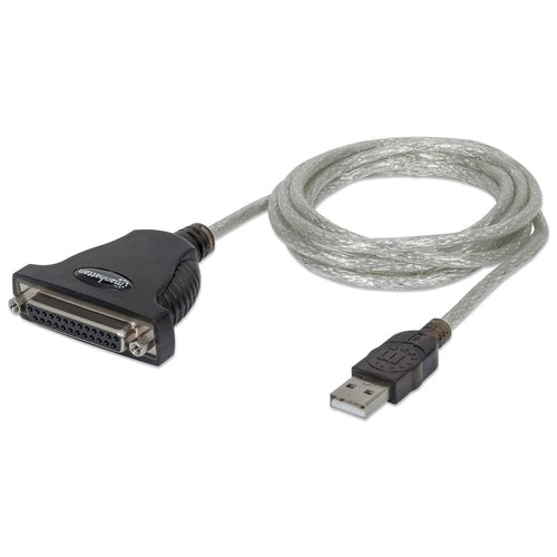 Manhattan USB-A to Parallel Printer DB25 Converter Cable, 1.8m, Male to Female, 1.2Mbps, IEEE 1284, Bus power, Black, Three Year Warranty, Blister