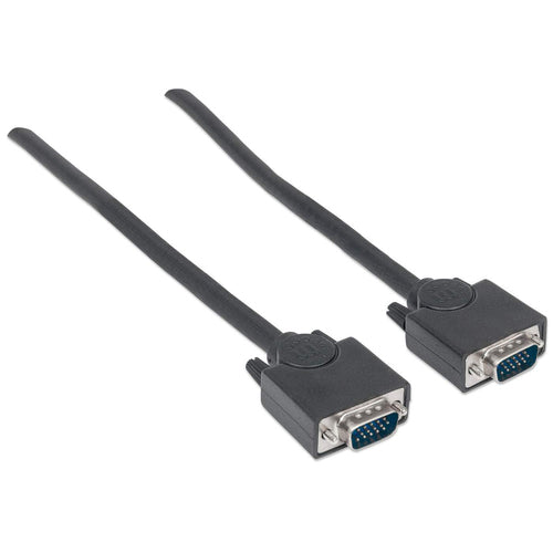 Manhattan VGA Monitor Cable, 3m, Black, Male to Male, HD15, Cable of higher SVGA Specification (fully compatible), Fully Shielded, Lifetime Warranty