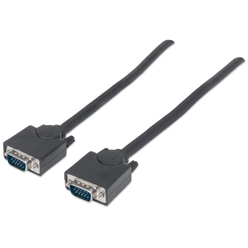 Manhattan VGA Monitor Cable, 3m, Black, Male to Male, HD15, Cable of higher SVGA Specification (fully compatible), Fully Shielded, Lifetime Warranty