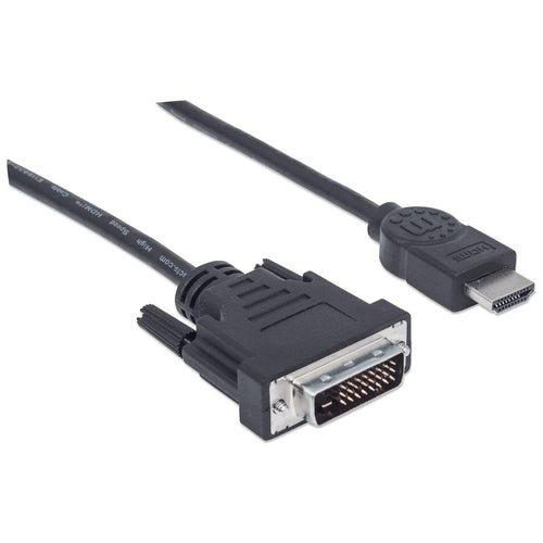 Manhattan HDMI to DVI-D 24+1 Cable, 1.8m, Male to Male, Black, Dual Link, Compatible with DVD-D, Lifetime Warranty, Equivalent to HDMIDVIMM6