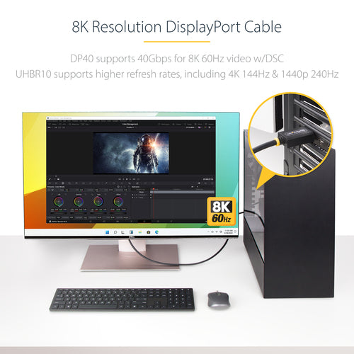 StarTech.com 6ft DisplayPort 2.1 Cable, VESA Certified DP40 DisplayPort Cable w/UHBR10/HDR/HDCP 2.2, 8K 60Hz/4K 144Hz w/DSC 1.2a, 40Gbps, DP 2.1 Cable, UHD Monitor Cord, M/M