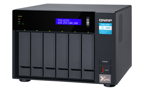 QNAP TVS-672X NAS Tower Intel® Core™ i3 i3-8100T 8 GB DDR4 0 TB QNAP Turbo System Black