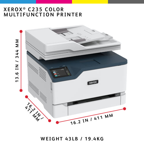 Xerox C235 A4 22ppm Wireless Copy/Print/Scan/Fax PS3 PCL5e/6 ADF 2 Trays Total 251 Sheets