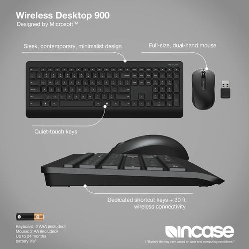 Incase Wireless Desktop 900 keyboard Mouse included Office RF Wireless QWERTY English Black