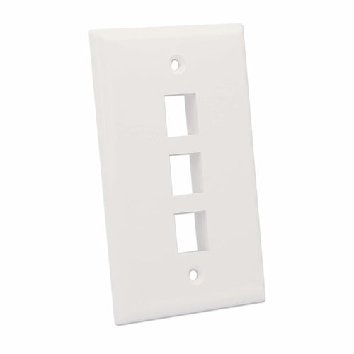 Intellinet 3-Outlet Keystone Wall Plate, Ivory
