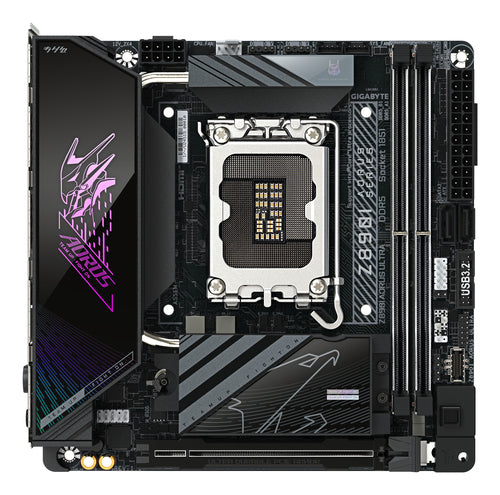 GIGABYTE Z890I AORUS ULTRA Motherboard - Supports Intel Core Ultra (Series 2) CPUs, 8+1+2 phases VRM, up to 8800MHz DDR5 (OC), 1xPCIe 5.0 + 1xPCIe 4.0, Wi-Fi 7, 2.5GbE LAN, Thunderbolt 4