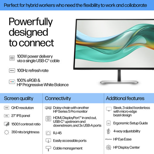 HP Series 5 Pro 27 inch QHD USB-C Monitor - 527pu