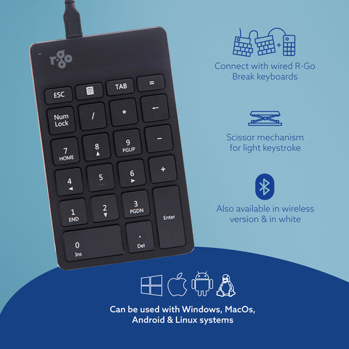 R-Go Tools Numeric keypad R-Go Numpad Break, ergonomic numeric keypad with break software, wired, black