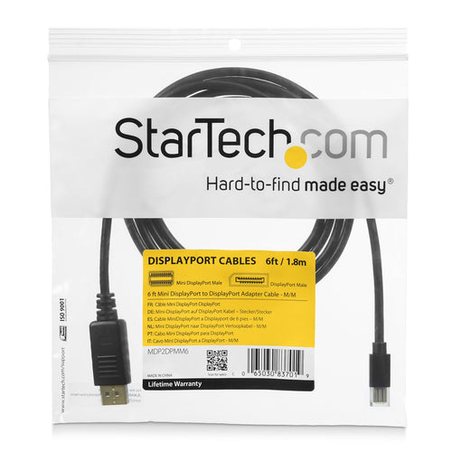 StarTech.com 10ft (3m) Mini DisplayPort to DisplayPort 1.2 Cable - 4K x 2K UHD Mini DisplayPort to DisplayPort Adapter Cable - Mini DP to DP Cable for Monitor - mDP to DP Converter Cord