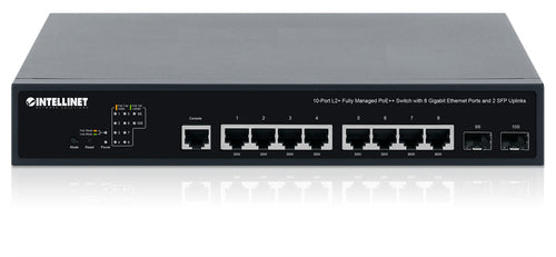 Intellinet 10-Port L2+ Fully Managed PoE++ Switch with 8 Gigabit Ethernet Ports and 2 SFP Uplinks