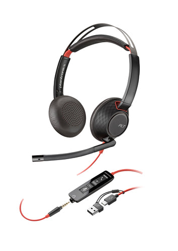 HP Poly Blackwire 5220 Stereo USB-C Headset +3.5mm Plug +USB-C/A Adapter (Bulk)