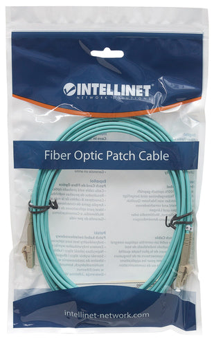 Intellinet Fiber Optic Patch Cable, OM3, LC/LC, 10m, Aqua, Duplex, Multimode, 50/125 µm, LSZH, Fibre, Lifetime Warranty, Polybag