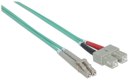 Intellinet Fiber Optic Patch Cable, OM3, LC/SC, 5m, Aqua, Duplex, Multimode, 50/125 µm, LSZH, Fibre, Lifetime Warranty