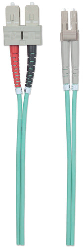 Intellinet Fiber Optic Patch Cable, OM3, LC/SC, 2m, Aqua, Duplex, Multimode, 50/125 µm, LSZH, Fibre, Lifetime Warranty