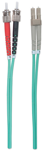 Intellinet Fiber Optic Patch Cable, OM3, ST/LC, 3m, Aqua, Duplex, Multimode, 50/125 µm, LSZH, Fibre, Lifetime Warranty