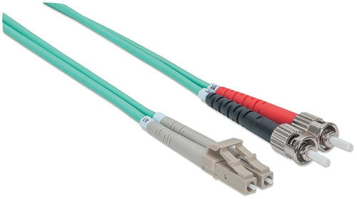 Intellinet Fiber Optic Patch Cable, OM3, ST/LC, 10m, Aqua, Duplex, Multimode, 50/125 µm, LSZH, Fibre, Lifetime Warranty, Polybag