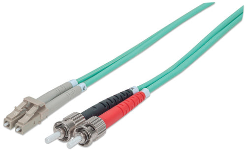 Intellinet Fiber Optic Patch Cable, OM3, ST/LC, 10m, Aqua, Duplex, Multimode, 50/125 µm, LSZH, Fibre, Lifetime Warranty, Polybag