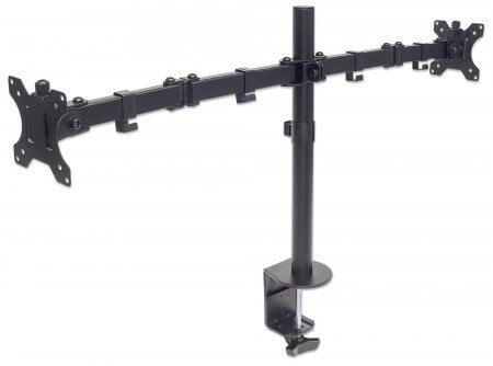 Manhattan Dual Desk Mount for TV & Monitors (Full Motion), For screens 10" to 27", Clamp Assembly, VESA compatibility: 75x75 and 100x100mm - check the dimensions of the four mounting holes on back of screen to ensure it fits, Max 8kg (each), Black,