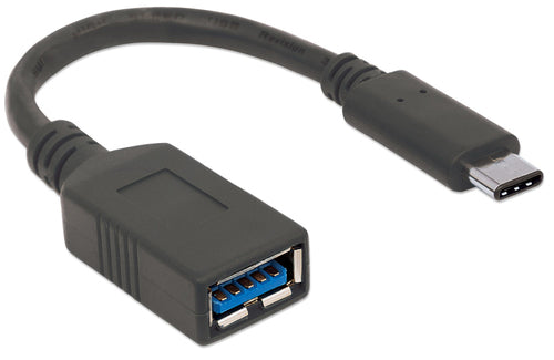 Manhattan USB-C to USB-A Cable, 15cm, Male to Female, Black, 5 Gbps (USB 3.2 Gen1 aka USB 3.0), 3A (fast charging), IF-Certified, SuperSpeed USB, Lifetime Warranty, Equivalent to USB31CAADP
