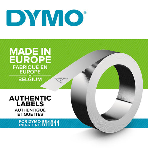 DYMO Rhino Stainless Steel Embossing Labels | 12 mm x 6.4 m | Non-Adhesive | Compatible with the Rhino M1011 Embosser | Weather Resistant | Ideal for DIY & Construction | Made in Europe