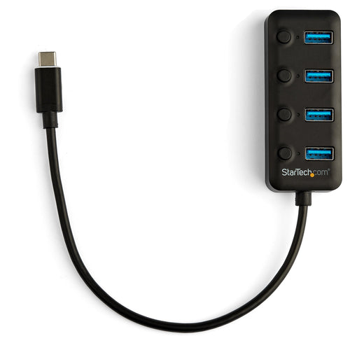 StarTech.com 4 Port Bus Powered USB C Hub with Individual On/Off Switches, USB 3.0 (5Gbps) Expansion Hub, Desktop/Laptop USB-C to USB-A Splitter