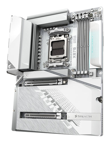 GIGABYTE X870 AORUS STEALTH ICE Motherboard - Supports AMD Ryzen 9000 CPUs, 16+2+2 Phases Digital VRM, up to 8200Hz DDR5 (OC), 2xPCIe 5.0 + 2xPCIe 4.0, Wi-Fi 7, 5 GbE LAN, USB 4