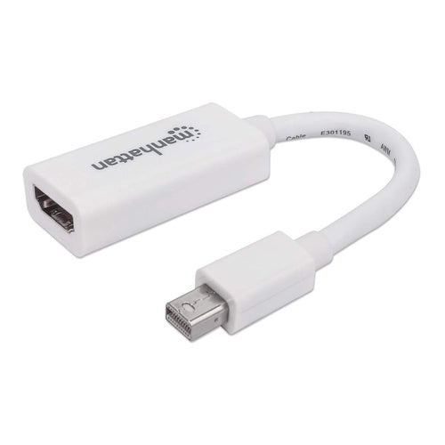 Manhattan Mini DisplayPort 1.1 to HDMI Adapter Cable, 1080p@60Hz, 17cm, Male to Female, White, Lifetime Warranty, Polybag
