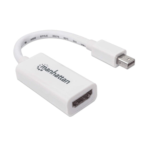 Manhattan Mini DisplayPort 1.1 to HDMI Adapter Cable, 1080p@60Hz, 17cm, Male to Female, White, Lifetime Warranty, Polybag