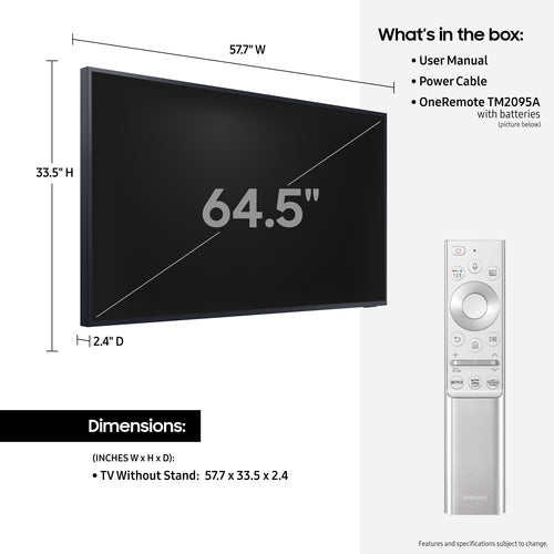Samsung The Terrace QN65LST7DAFXZA TV 165.1 cm (65") 4K Ultra HD Smart TV Wi-Fi Black 2000 cd/m²