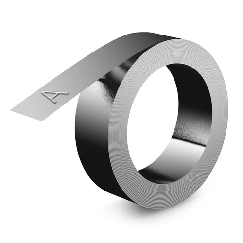 DYMO Rhino Stainless Steel Embossing Labels | 12 mm x 6.4 m | Non-Adhesive | Compatible with the Rhino M1011 Embosser | Weather Resistant | Ideal for DIY & Construction | Made in Europe