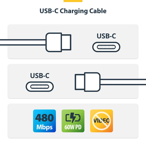 StarTech.com 2-Pack 6ft (1.8m) USB-C Charging Cable, Charge & Sync, 60W (3A) PD, USB 2.0 Laptop Charger Cable, TPE Jacket - White USB C Charging Cord