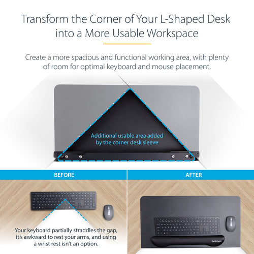 StarTech.com Clamp-On Steel Desk Corner Sleeve for L-Shaped/Corner Desk, For 0.5-1.5in (12.7-38.1mm) Desks, Increase Space for Keyboard/Mouse, Desk Extender/Tray For Wooden/Steel Desks, Ships Assembled