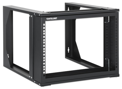 Intellinet 19" Wall Mount Open Frame Network Rack, 6U, Front-hinged Swing Frame Flat Pack, 2-Post, 17.7 in. Depth, Black RAL 9004