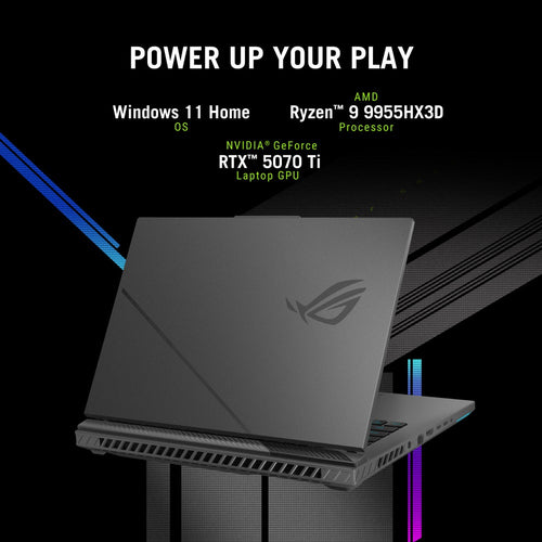 ASUS ROG Strix G16 Laptops AMD Ryzen™ 9 9955HX3D Laptop 40.6 cm (16") WQXGA 16 GB DDR5-SDRAM 1 TB SSD NVIDIA GeForce RTX 5070 Ti Wi-Fi 6E (802.11ax) Windows 11 Home Grey