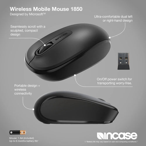 Incase Wireless Mobile 1850 mouse Office Ambidextrous RF Wireless Optical 1000 DPI