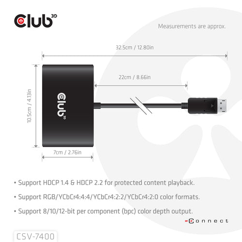 CLUB3D Quad DisplayPort™ Hub – 4 x 4K Resolution @ 30Hz, MST Support
