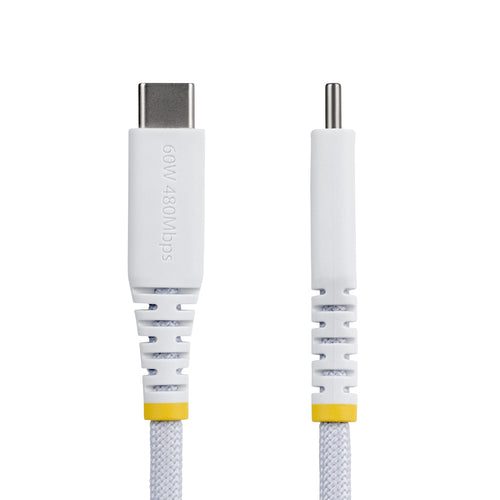 StarTech.com 6in (15cm) White USB-C Charging Cable, 60W (3A) PD, Dual-Layer Braided Nylon/TPE Jacket, Rugged USB C Charging Cord, USB 2.0 Laptop Charger Cable