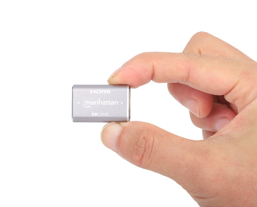 Manhattan HDMI Coupler, 8K@60Hz (Ultra High Speed), Female to Female, Straight Connection, Silver, 4K@120Hz, Connect HDMI cables up to 5m on each side, Works with all HDMI devices, Lifetime Warranty