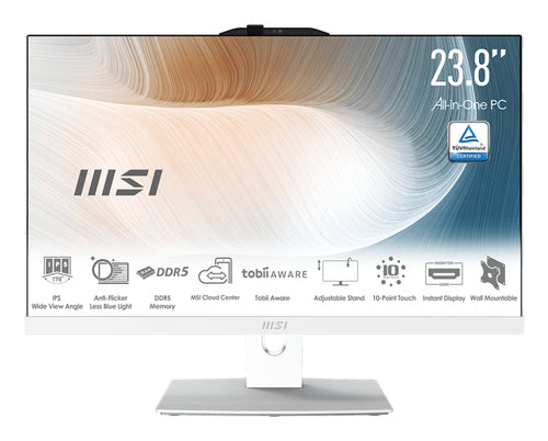 MSI Modern AM242TP 1M-1200US Intel Core 3 100U 60.5 cm (23.8") 1920 x 1080 pixels Touchscreen All-in-One PC 8 GB DDR5-SDRAM 512 GB SSD Windows 11 Home Wi-Fi 6E (802.11ax) White