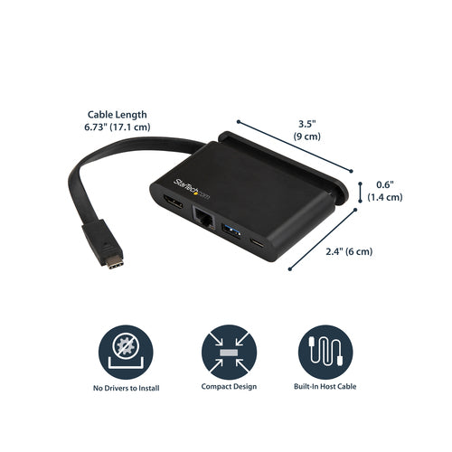 StarTech.com USB C Multiport Adapter - Portable USB-C Dock with 4K HDMI - 100W PD 3.0 Pass-Through, 1x USB-A, 1x USB-C, GbE - Thunderbolt 3 & USB Type-C Laptop Travel Dock - Mac & Windows