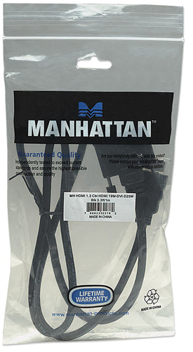 Manhattan HDMI to DVI-D 24+1 Cable, 1m, Male to Male, Black, Dual Link, Compatible with DVD-D, Lifetime Warranty, Equivalent to HDDVIMM1M