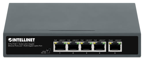 Intellinet 5-Port PoE++ Switch with 4 Gigabit Ethernet Ports and 1 RJ45 Gigabit Uplink Port