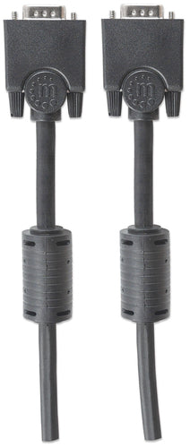 Manhattan VGA Monitor Cable (with Ferrite Cores), 3m, Black, Male to Male, HD15, Cable of higher SVGA Specification (fully compatible), Shielding with Ferrite Cores helps minimise EMI interference for improved video transmission, Lifetime Warranty