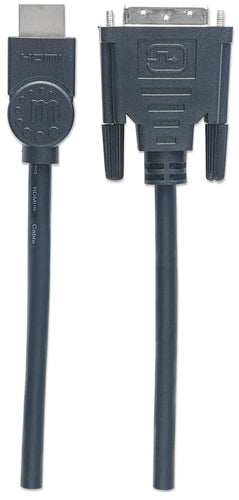 Manhattan HDMI to DVI-D 24+1 Cable, 3m, Male to Male, Black, Dual Link, Compatible with DVD-D, Lifetime Warranty, Equivalent to HDDVIMM3M
