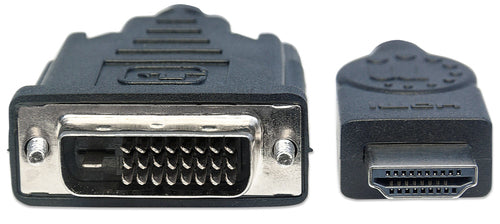 Manhattan HDMI to DVI-D 24+1 Cable, 3m, Male to Male, Black, Dual Link, Compatible with DVD-D, Lifetime Warranty, Equivalent to HDDVIMM3M