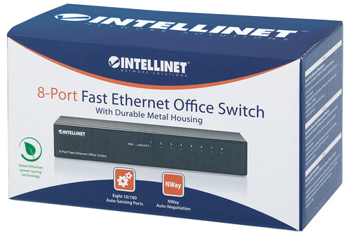 Intellinet 8-Port Fast Ethernet Office Switch, Desktop Size, Metal, IEEE 802.3az (Energy Efficient Ethernet), Box